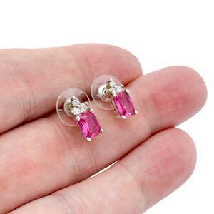 Estate NV Sterling Silver 925 Pink Topaz Cubic Zirconia Drop Earrings